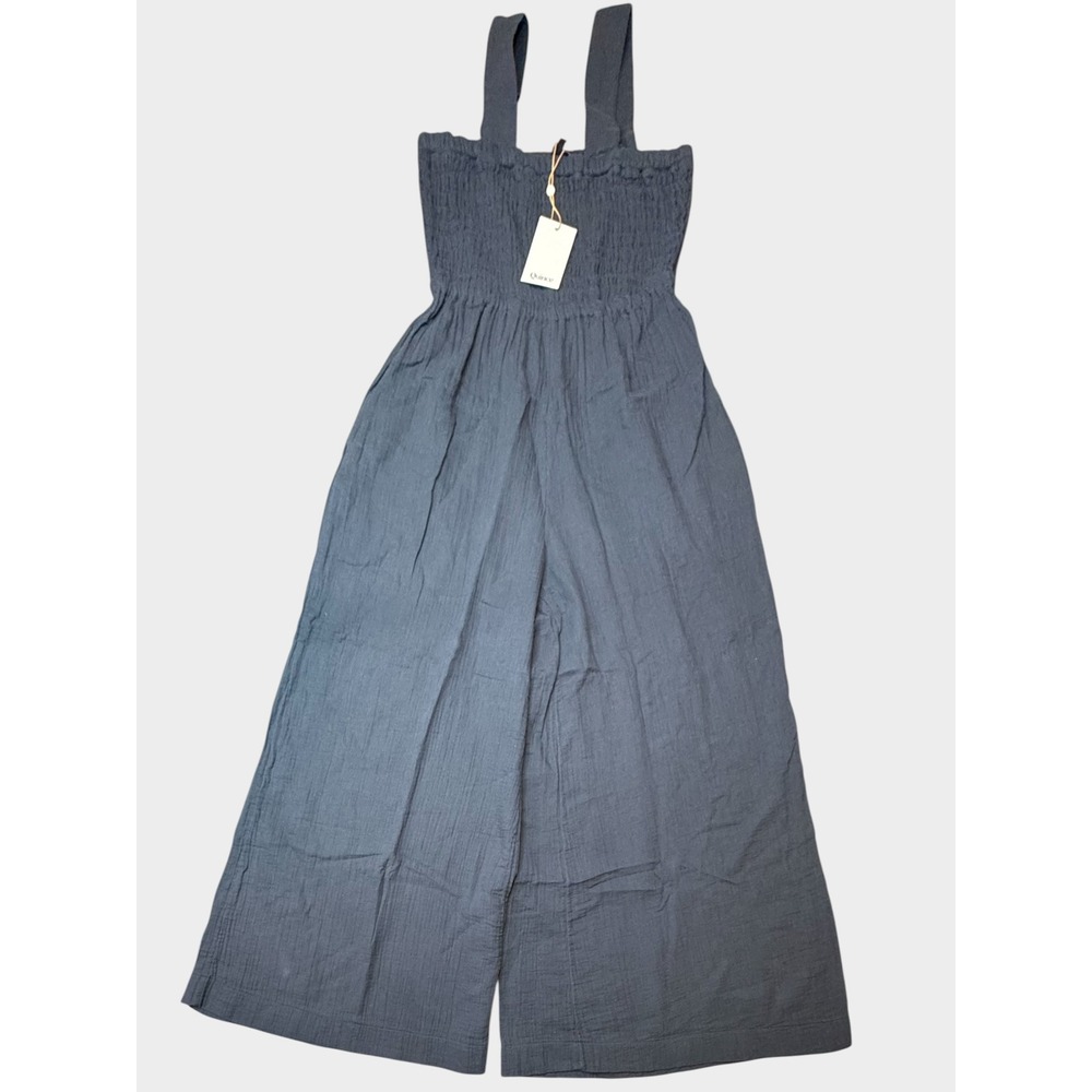 Quince Organic Cotton Gauze Smocked Wide Leg Jumpsuit Slate Blue NWT Size S T10